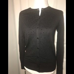 Beaded Black Crewneck Cardigan lightweight sweater